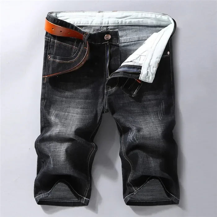 Men Denim Shorts Summer New Style Thin Section Elastic Force Slim Fit Short Jeans Male Brand Clothing Black Blue