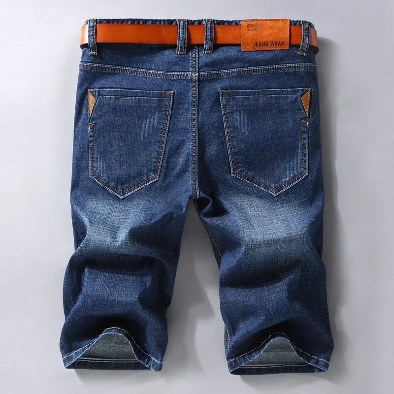Men Denim Shorts Summer New Style Thin Section Elastic Force Slim Fit Short Jeans Male Brand Clothing Black Blue