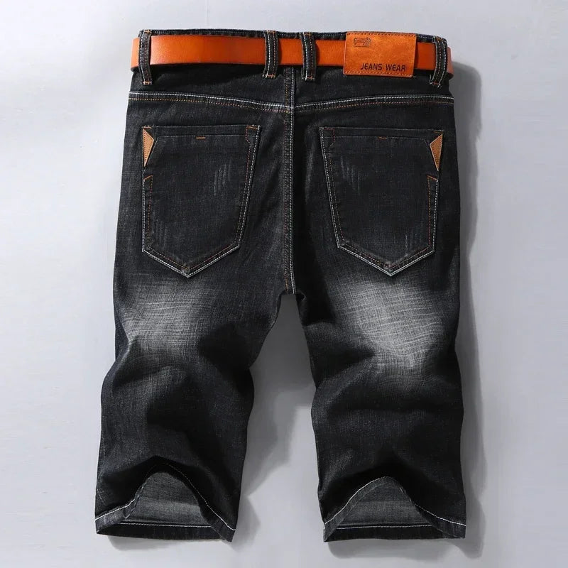 Men Denim Shorts Summer New Style Thin Section Elastic Force Slim Fit Short Jeans Male Brand Clothing Black Blue