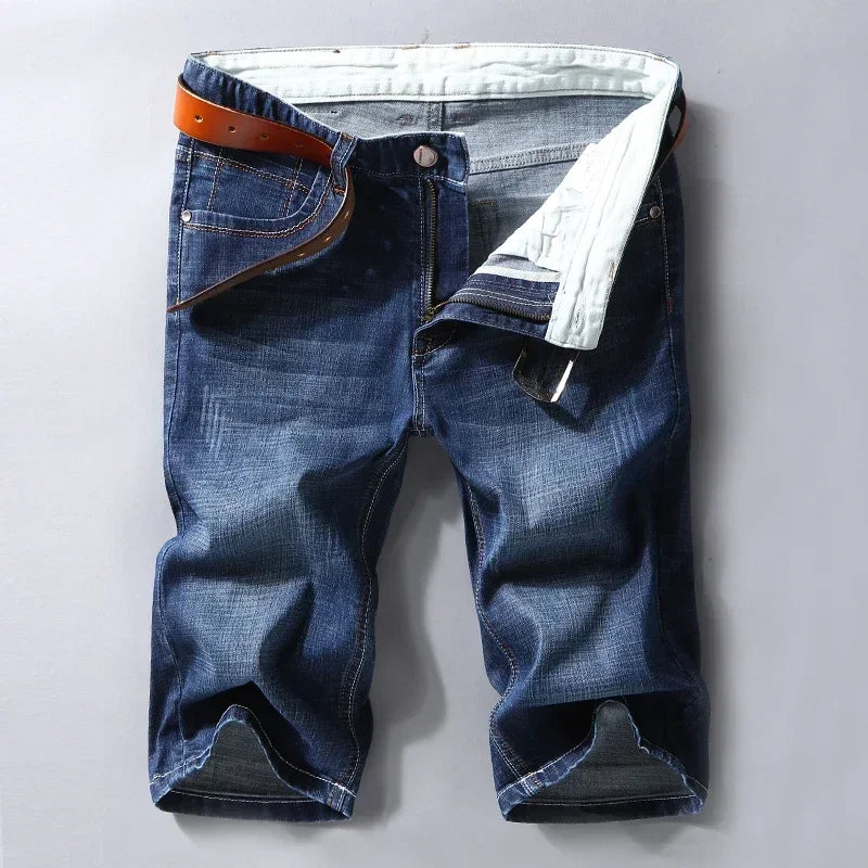 Men Denim Shorts Summer New Style Thin Section Elastic Force Slim Fit Short Jeans Male Brand Clothing Black Blue