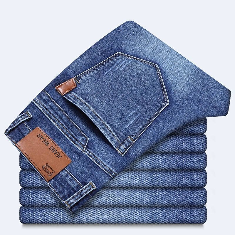 Spring Autumn Men's Smart Elastic Jeans Business Fashion Straight Regular Stretch Denim Trousers Men Jeans 28-40