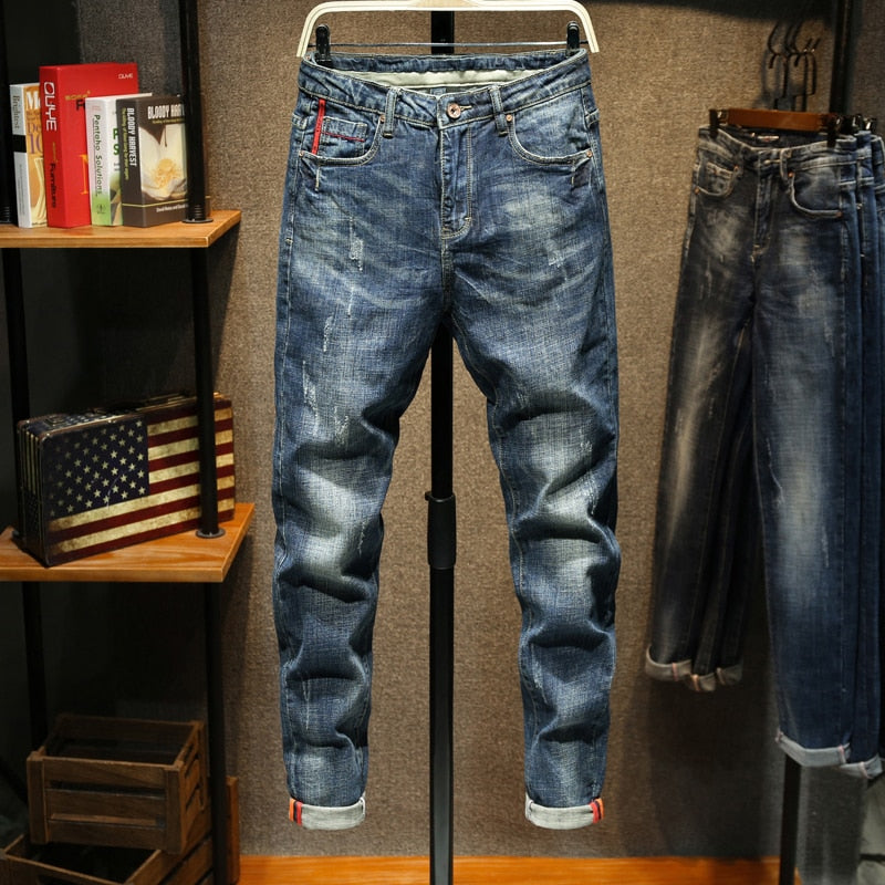 Slim Fit Jeans Men Blue Stretch Streetwear Denim Pants Casual Men's Trousers Spring And Autumn Jeans For Man Fashion Pockets