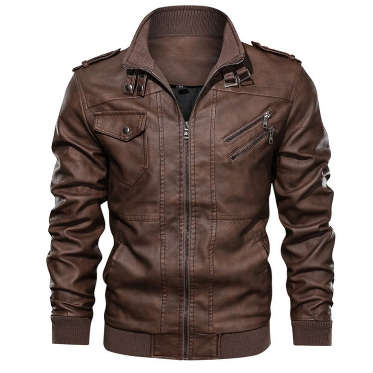 New autumn winter men's leather motorcycle jacket PU leather hooded jacket warm baseball jacket Euro Size coat