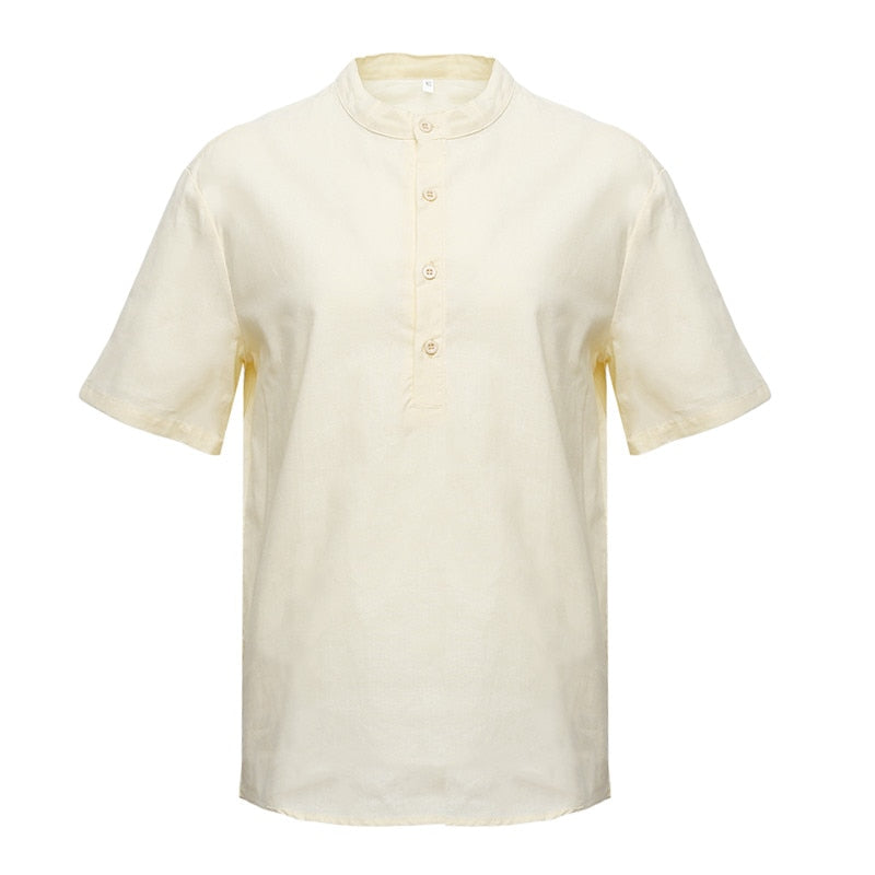 Men Linen Shirts Short Sleeve Breathable Men's Baggy Casual Shirts Slim Fit Solid Cotton Shirts Mens Pullover Tops Blouse