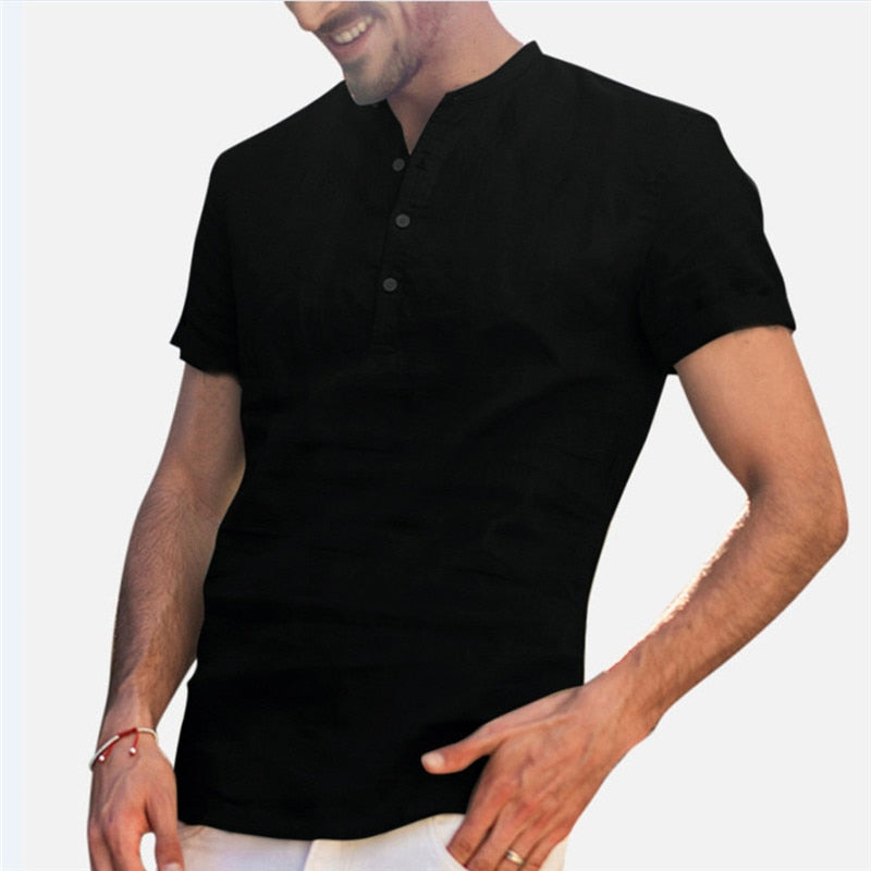 Men Linen Shirts Short Sleeve Breathable Men's Baggy Casual Shirts Slim Fit Solid Cotton Shirts Mens Pullover Tops Blouse