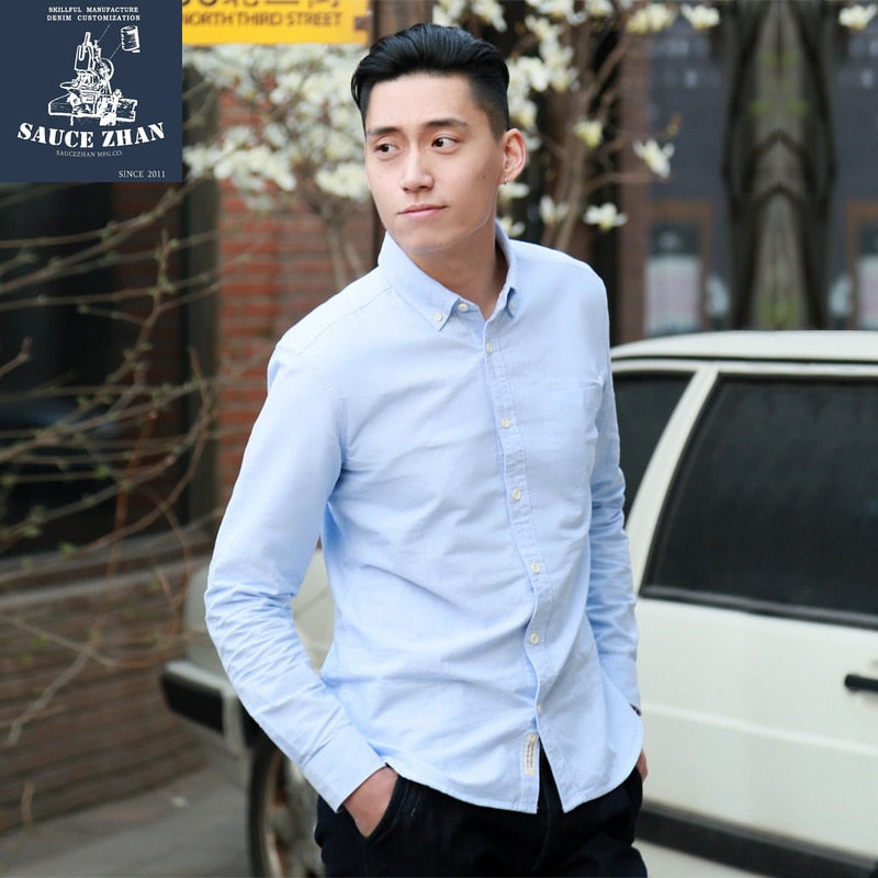 SauceZhan Original Vintage Shirt Cotton Shirt Men Shirt slim mens shirts men shirt long sleeve Oxford fabric shirt men