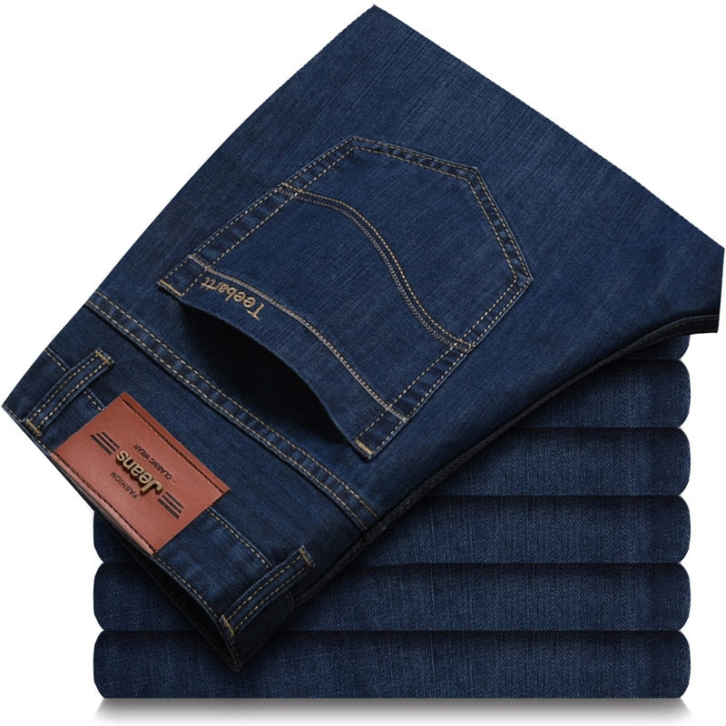 Spring Autumn Men's Smart Elastic Jeans Business Fashion Straight Regular Stretch Denim Trousers Men Jeans 28-40