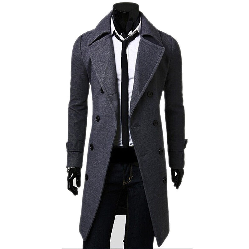 Fashion Brand Autumn Jacket Long Trench Coat Men's High Quality Self-cultivation Solid Color Men's Coat Double-breasted Jacket