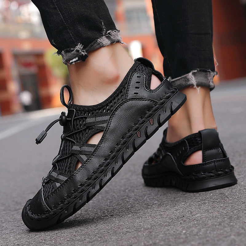 New Summer Genuine Leather Men Sandals Fashion Roman Sandals Handmade Men Casual Shoes Platform Outdoor Men's Beach Sandals