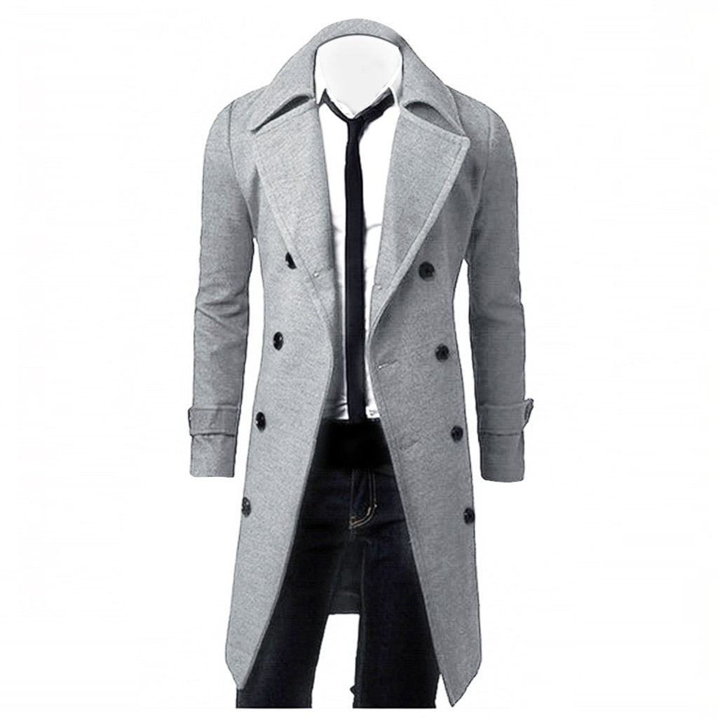 Fashion Brand Autumn Jacket Long Trench Coat Men's High Quality Self-cultivation Solid Color Men's Coat Double-breasted Jacket