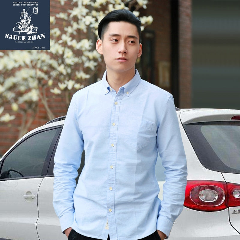 SauceZhan Original Vintage Shirt Cotton Shirt Men Shirt slim mens shirts men shirt long sleeve Oxford fabric shirt men