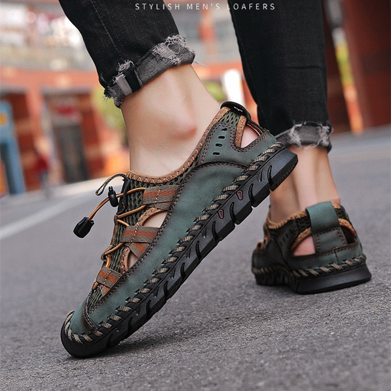 New Summer Genuine Leather Men Sandals Fashion Roman Sandals Handmade Men Casual Shoes Platform Outdoor Men's Beach Sandals