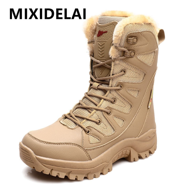 New Warm Plush Snow Boots Men Lace Up Casual High Top Men's Boots Waterproof Winter Boots Anti-Slip Ankle Boots Army Work Boots