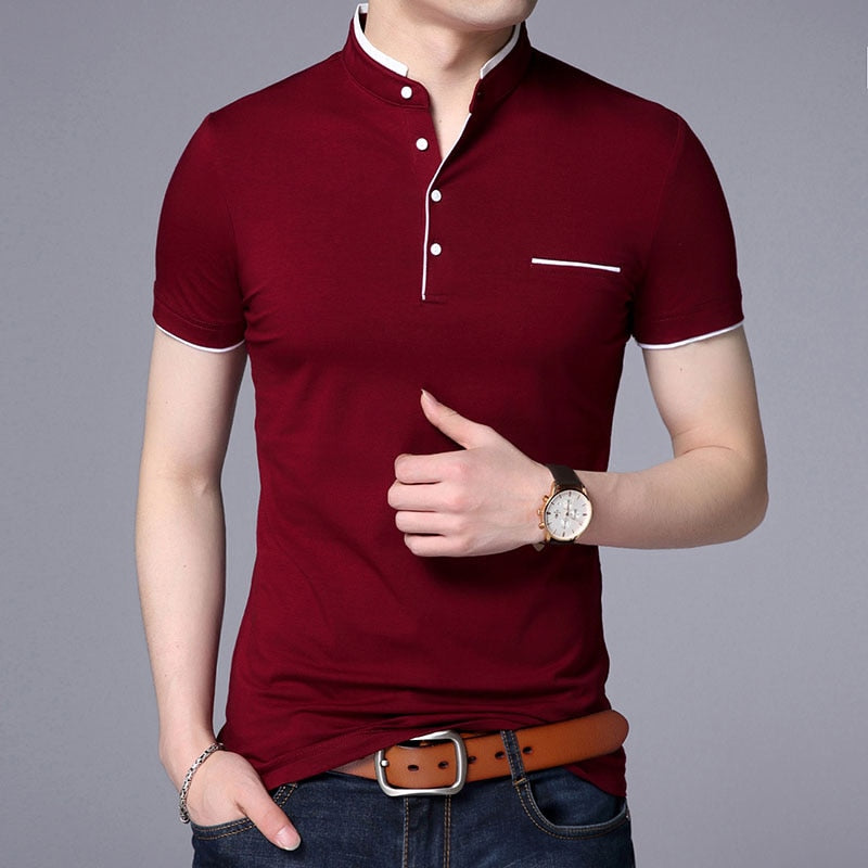 New Fashion Brand Polo Shirt Men's Summer Mandarin Collar Slim Fit Solid Color Button Breathable Polos Casual Men Clothing