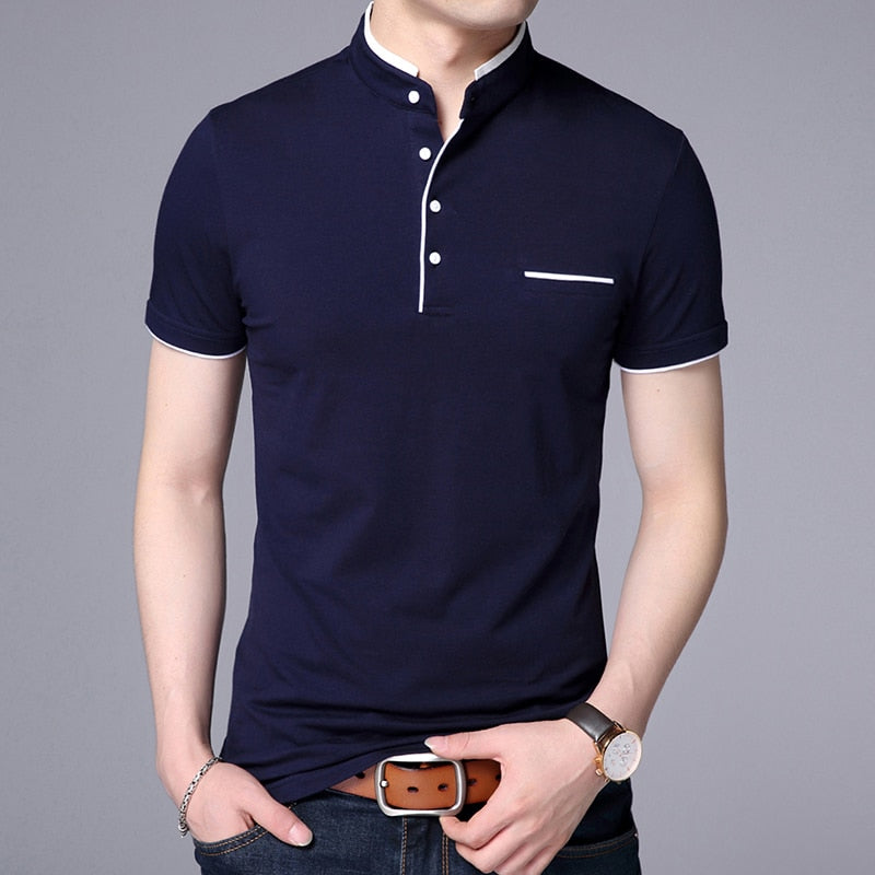 New Fashion Brand Polo Shirt Men's Summer Mandarin Collar Slim Fit Solid Color Button Breathable Polos Casual Men Clothing