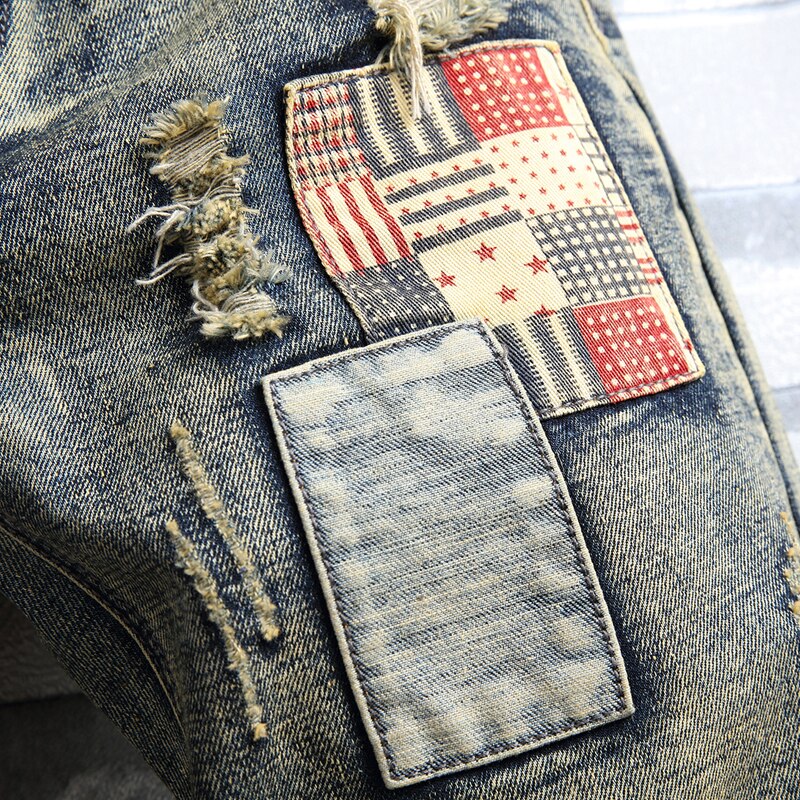 Brand Men's Retro Style Ripped Denim Shorts Summer New Fashion Casual Hole Patch Jean Shorts Male Brand Clothes