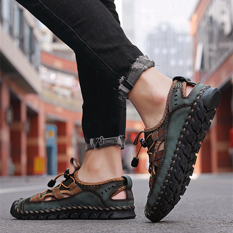New Summer Genuine Leather Men Sandals Fashion Roman Sandals Handmade Men Casual Shoes Platform Outdoor Men's Beach Sandals