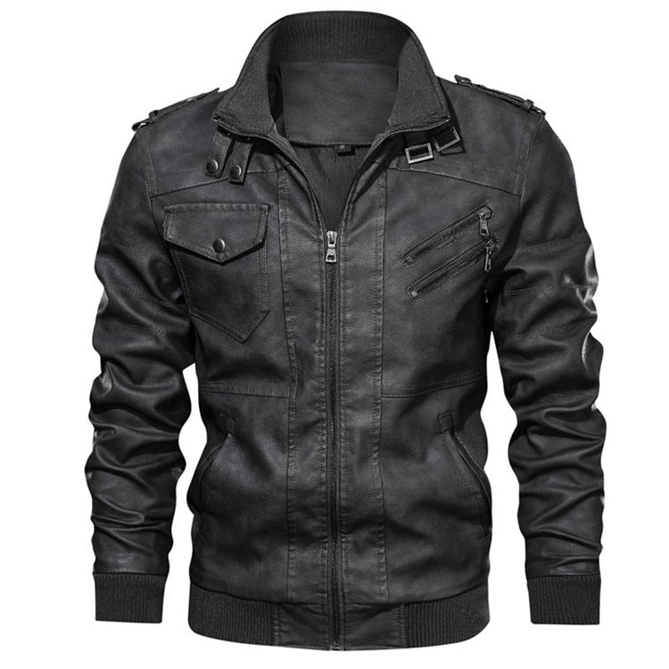 New autumn winter men's leather motorcycle jacket PU leather hooded jacket warm baseball jacket Euro Size coat