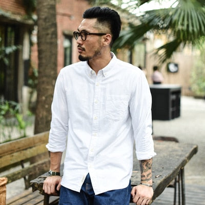SauceZhan Original Vintage Shirt Cotton Shirt Men Shirt slim mens shirts men shirt long sleeve Oxford fabric shirt men