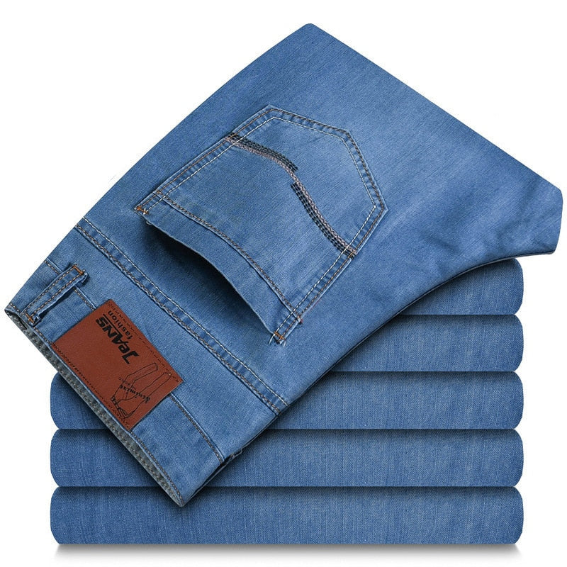 Spring Autumn Men's Smart Elastic Jeans Business Fashion Straight Regular Stretch Denim Trousers Men Jeans 28-40