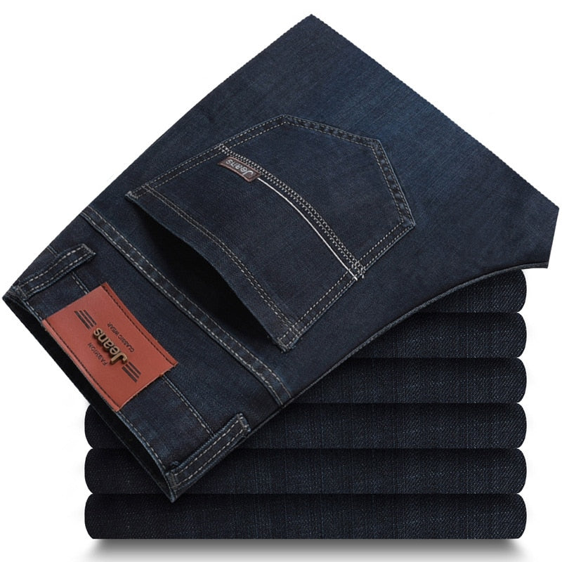 Spring Autumn Men's Smart Elastic Jeans Business Fashion Straight Regular Stretch Denim Trousers Men Jeans 28-40