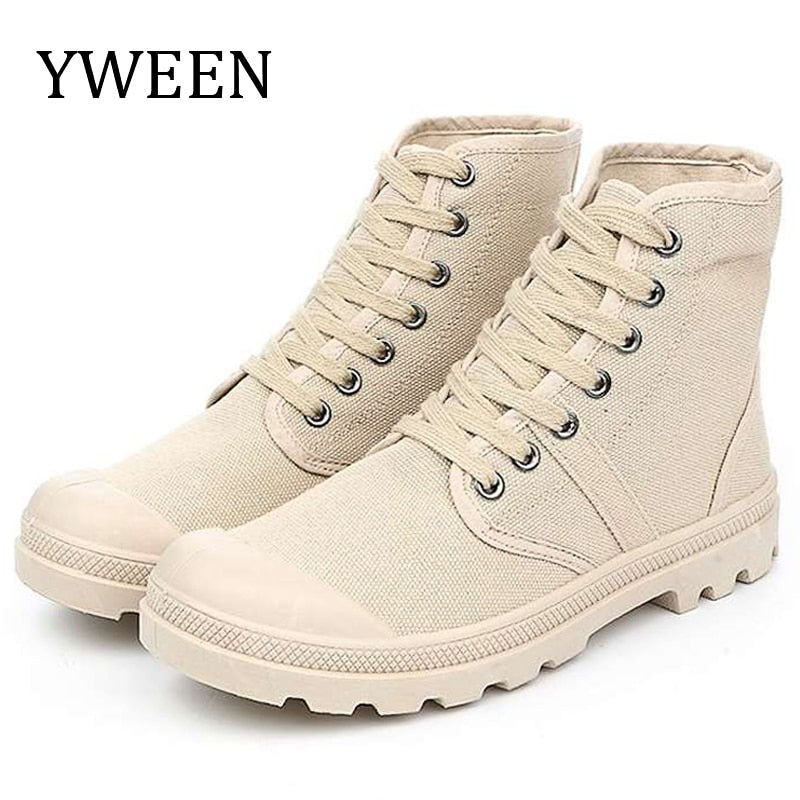 YWEEN Lace Up Men's Casual Shoes Spring Autumn High Top Men's Army Shoes Men Casual Canvas Shoes Male High Quality Shoes