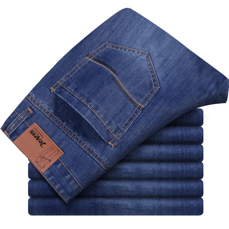 Spring Autumn Men's Smart Elastic Jeans Business Fashion Straight Regular Stretch Denim Trousers Men Jeans 28-40