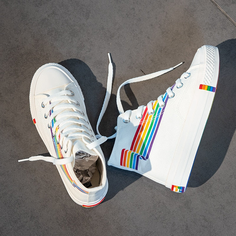 Classic Ladies Rainbow Canvas Shoes Women's Casual Sneakers Lace-up Shoes Zapatillas Mujer High Top Sneakers Zapatos De Mujer