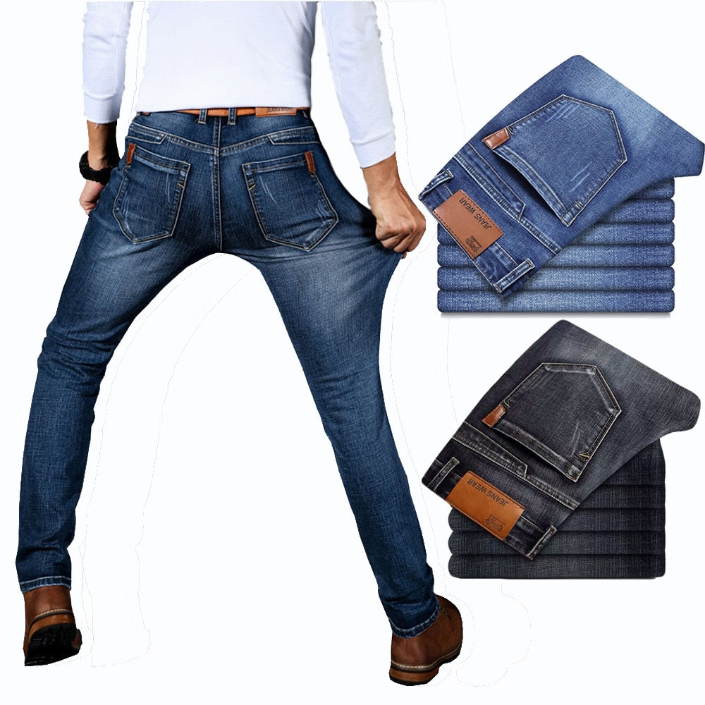 Spring Autumn Men's Smart Elastic Jeans Business Fashion Straight Regular Stretch Denim Trousers Men Jeans 28-40