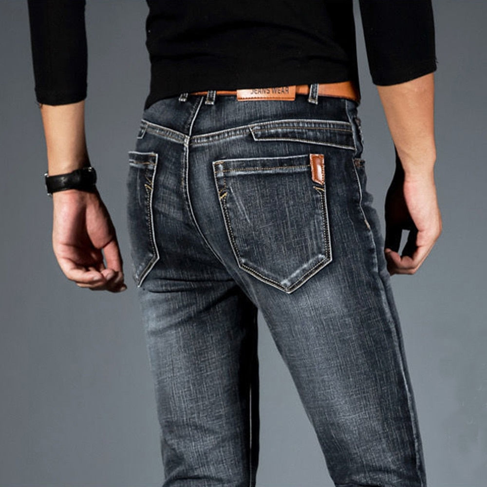 Spring Autumn Men's Smart Elastic Jeans Business Fashion Straight Regular Stretch Denim Trousers Men Jeans 28-40