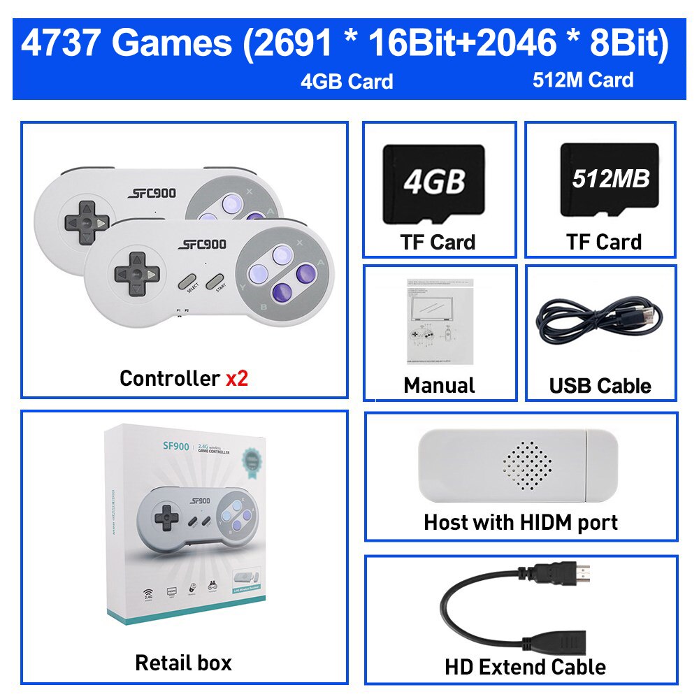 Retro Game Console 16 Bit MD Genesis For Sega Genesis Built-in 4737 Classic Games Controller Gamepad Video Game Stick with TV HD
