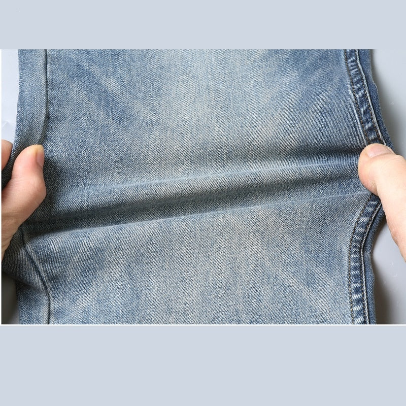 SULEE Brand Slim Fit New Men's Jeans Business Casual Elastic Comfort Straight Denim Pants Male High Quality Trousers