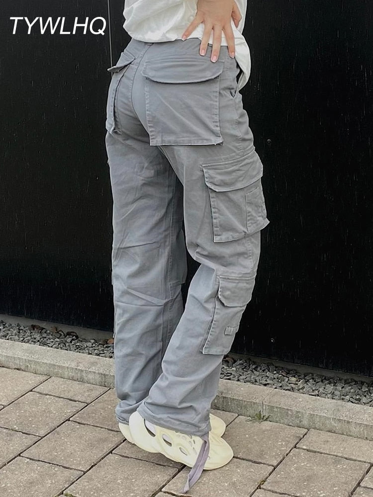 Vintage Cargo Pants Baggy Jeans Women Fashion 90s Streetwear Pockets Wide Leg High Waist Straight Y2k Denim Trousers Overalls