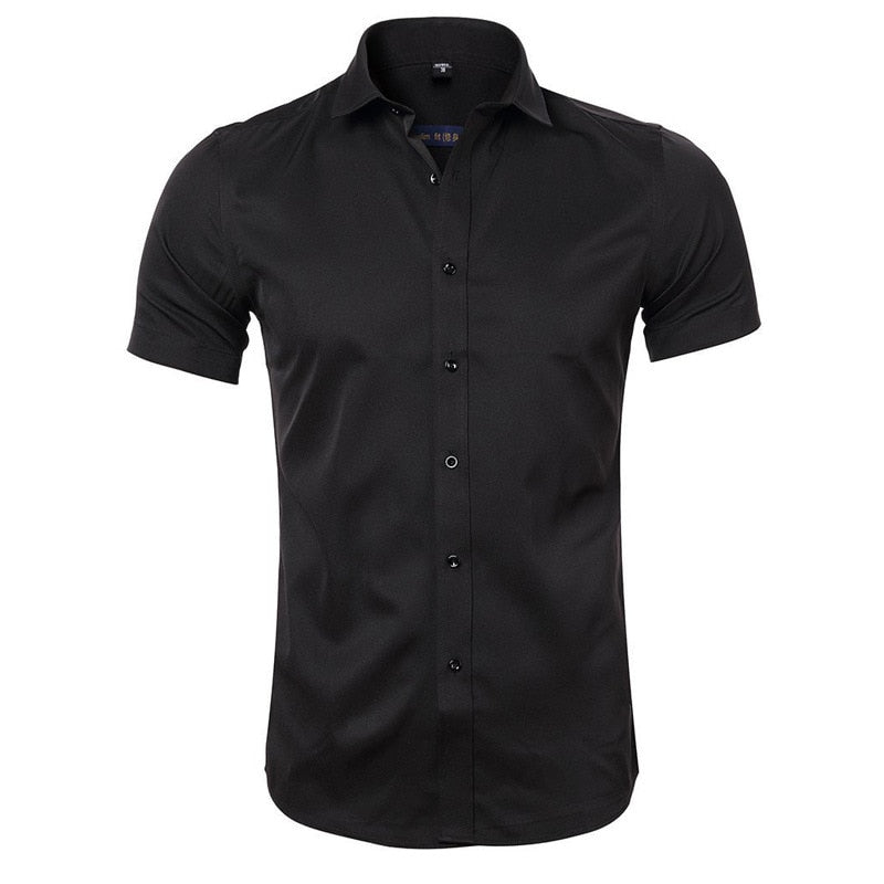 Gray Elastic Bamboo Fiber Shirt Men Brand New Long Sleeve Mens Dress Shirts Non Iron Easy Care Business Work Chemise Homme XXL