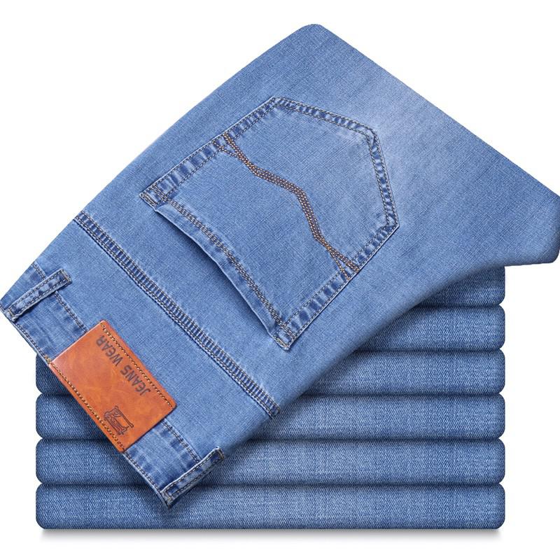 Men's Fashion Jeans Business Casual Stretch Slim Jeans Classic Trousers Denim Pants Male Black Blue