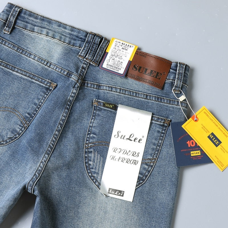 SULEE Brand Slim Fit New Men's Jeans Business Casual Elastic Comfort Straight Denim Pants Male High Quality Trousers