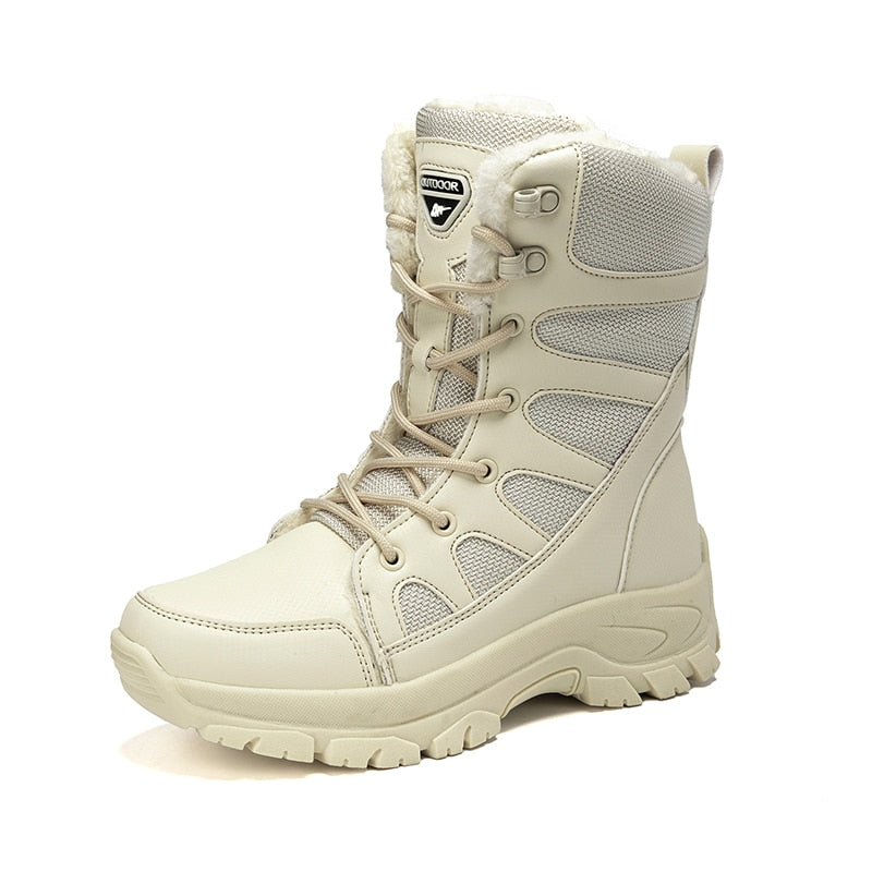 New Warm Plush Snow Boots Men Lace Up Casual High Top Men's Boots Waterproof Winter Boots Anti-Slip Ankle Boots Army Work Boots