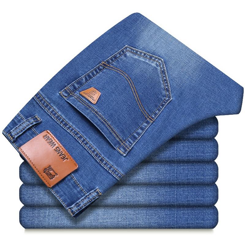 Men's Fashion Jeans Business Casual Stretch Slim Jeans Classic Trousers Denim Pants Male Black Blue