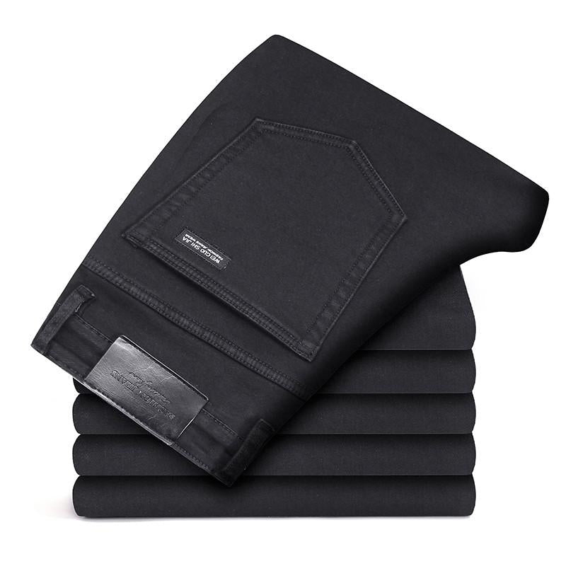 Men's Fashion Jeans Business Casual Stretch Slim Jeans Classic Trousers Denim Pants Male Black Blue