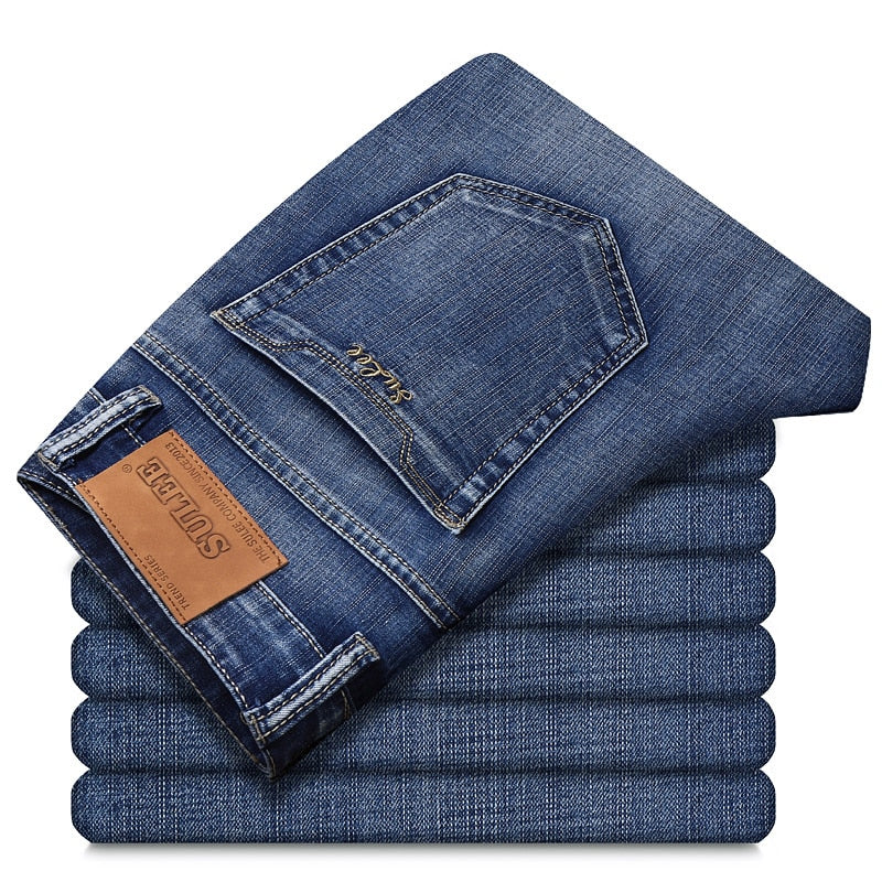 SULEE Brand Slim Fit New Men's Jeans Business Casual Elastic Comfort Straight Denim Pants Male High Quality Trousers