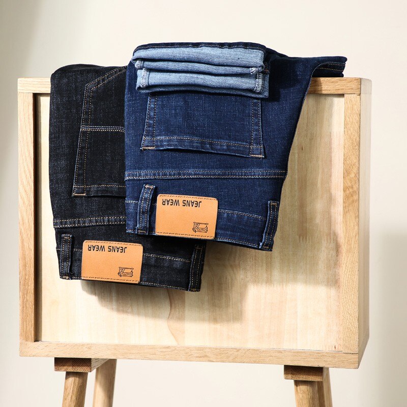 Men's Fashion Jeans Business Casual Stretch Slim Jeans Classic Trousers Denim Pants Male Black Blue