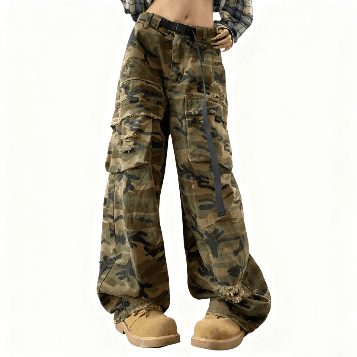 Complex  Camouflage Loose Wide-leg Jeans
