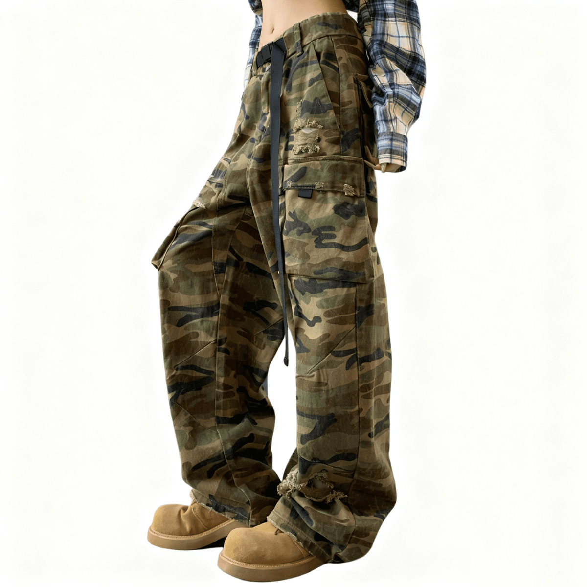 Complex  Camouflage Loose Wide-leg Jeans