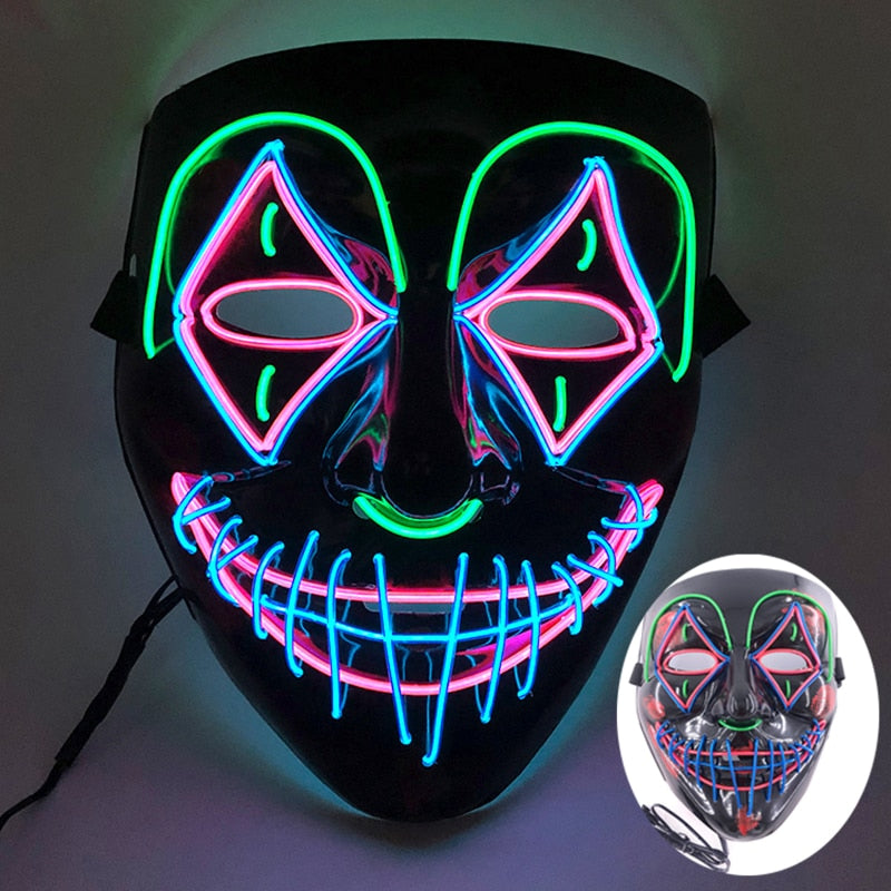 Wireless Halloween Neon Led Purge Mask Masquerade Carnival Party Masks Light Luminous In The Dark Cosplay Costume Supplies