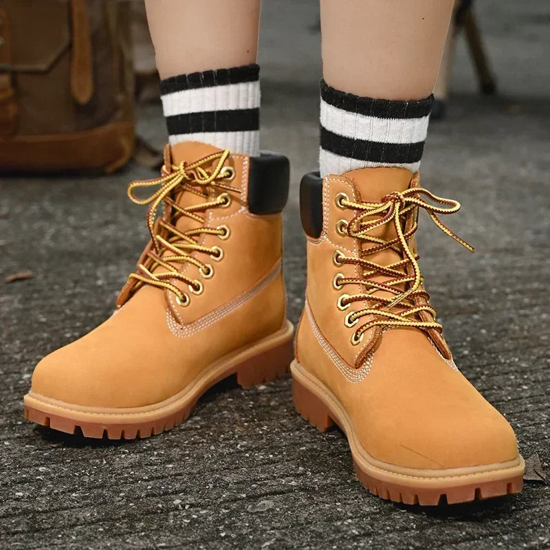 Mens Boots High Top Boots Men's Leather Shoes Winter Fashion Plush Warm Shoes Outdoor Sneakers Lace Up Non-Slip Ankle Boots Male