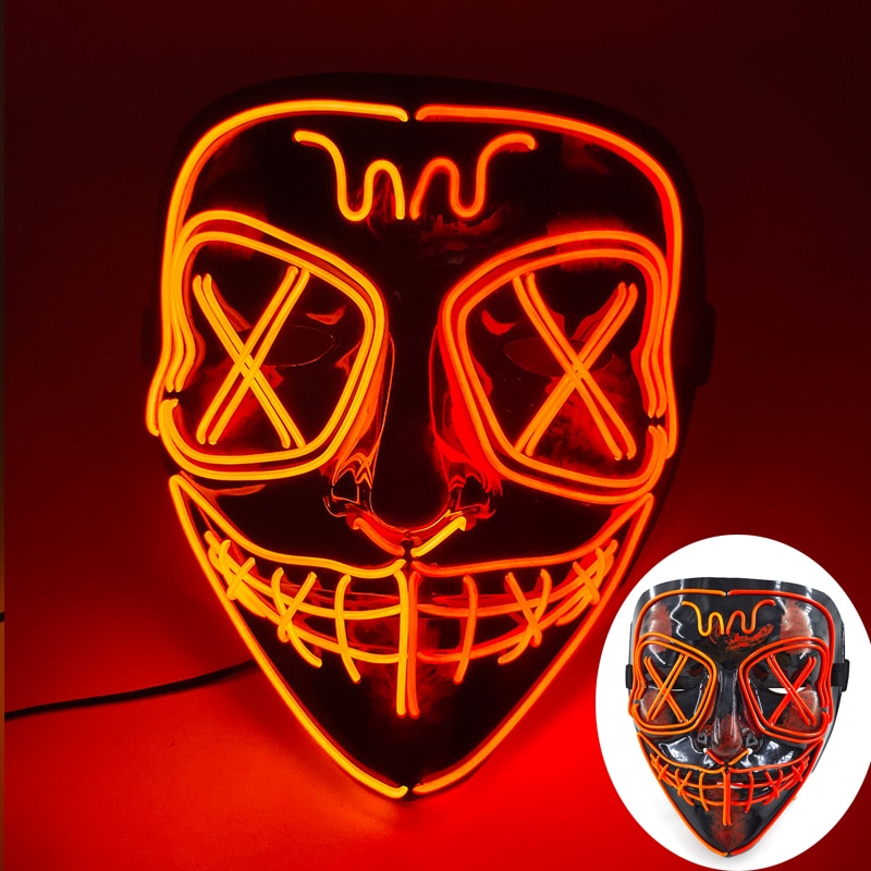 Wireless Halloween Neon Led Purge Mask Masquerade Carnival Party Masks Light Luminous In The Dark Cosplay Costume Supplies