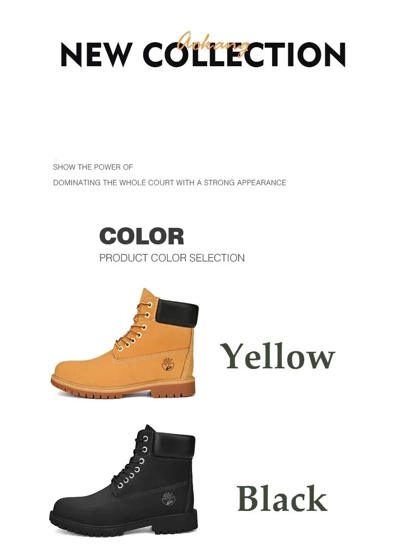 Mens Boots High Top Boots Men's Leather Shoes Winter Fashion Plush Warm Shoes Outdoor Sneakers Lace Up Non-Slip Ankle Boots Male