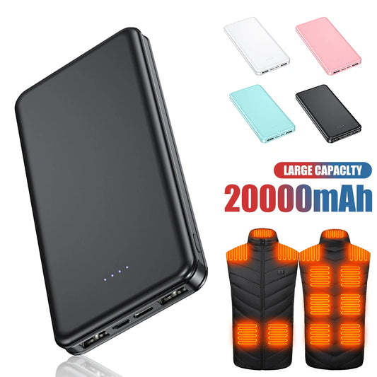 20000mAh Power Bank 5V/2A Micro/Type-C Out Portable Fast Charger External Battery Pack For Heating Vest Jacket Scarf Socks Phone