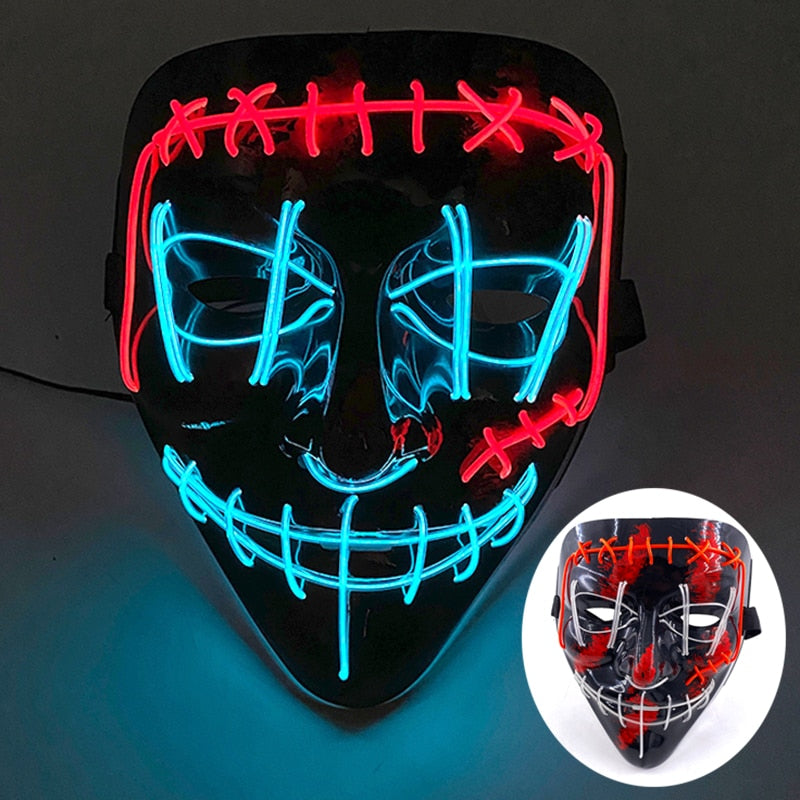 Wireless Halloween Neon Led Purge Mask Masquerade Carnival Party Masks Light Luminous In The Dark Cosplay Costume Supplies