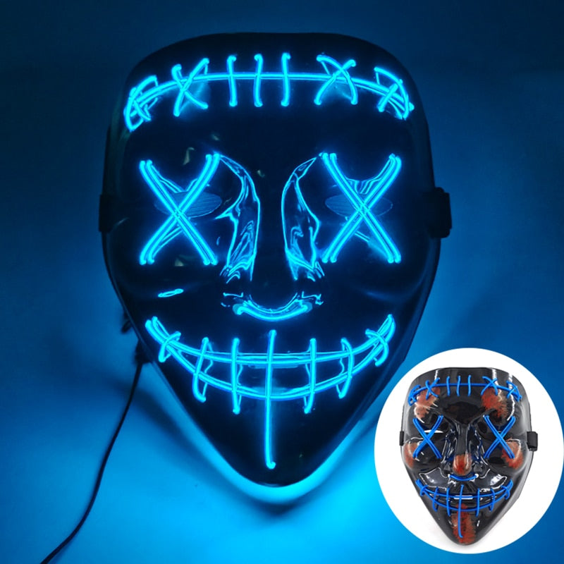 Wireless Halloween Neon Led Purge Mask Masquerade Carnival Party Masks Light Luminous In The Dark Cosplay Costume Supplies